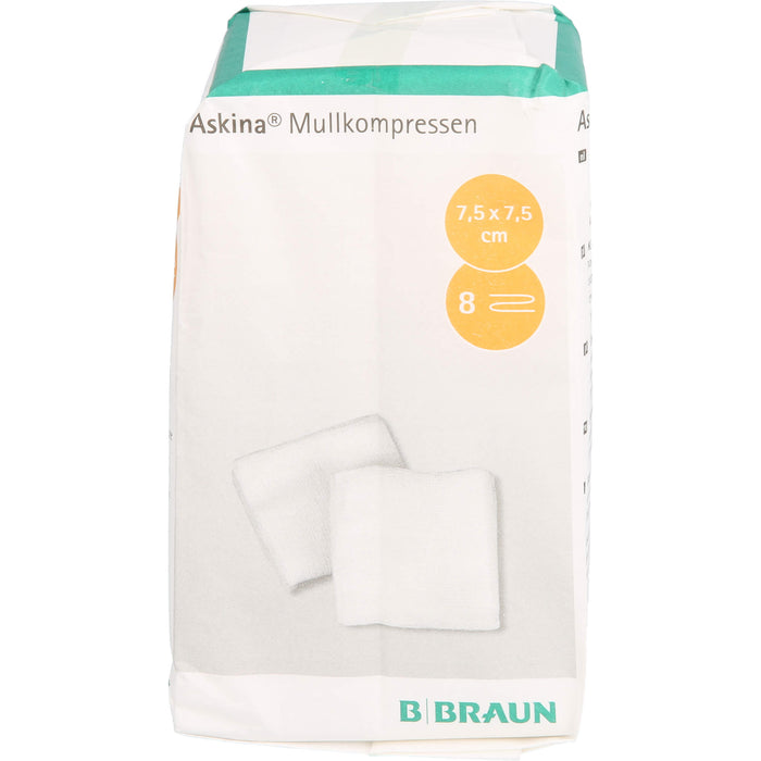 ASKINA MULLKOMPRESSEN 7,5X7,5CM 8 fach unsteril, 100 St KOM