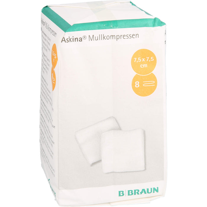 ASKINA MULLKOMPRESSEN 7,5X7,5CM 8 fach unsteril, 100 St KOM