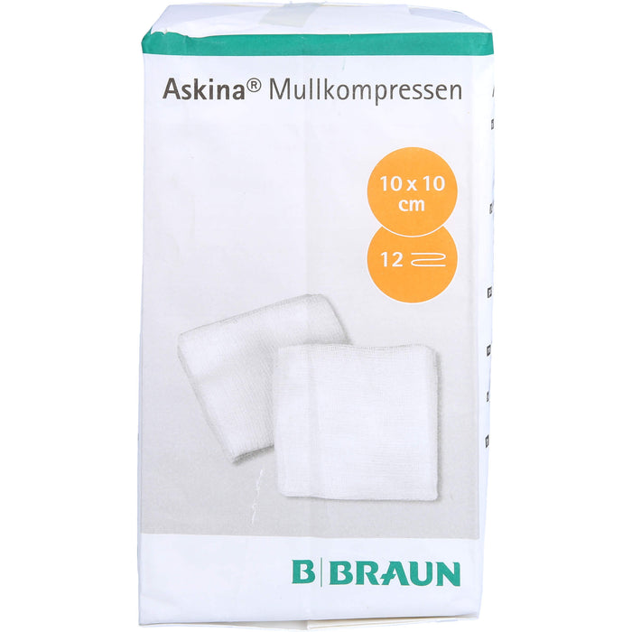 ASKINA MULLKOMPRESSEN 10x10cm 12 fach unsteril, 100 St KOM
