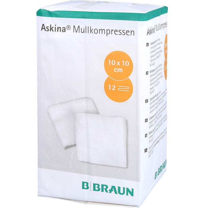 ASKINA MULLKOMPRESSEN 10x10cm 12 fach unsteril, 100 St KOM