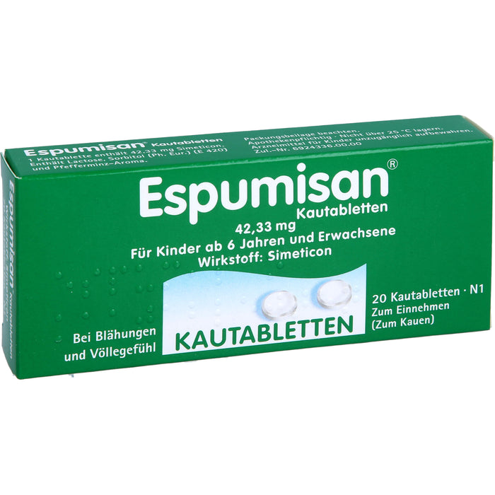 Espumisan 42,33 mg Kautabletten bei Blähungen und Völlegefühl, 20 pc Tablettes