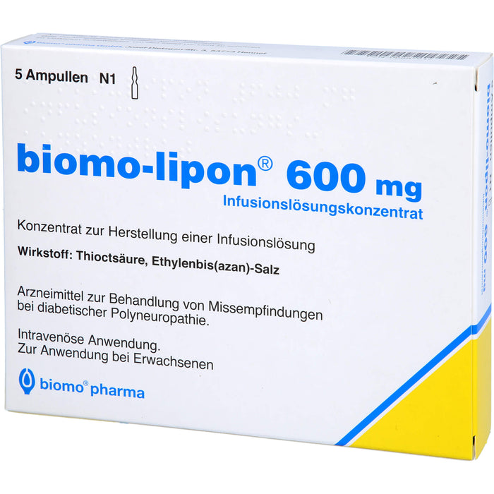 Biomo-Lipon 600 mg Infusionslösungskonzentrat bei diabetischer Polyneuropathie, 5 pcs. Ampoules