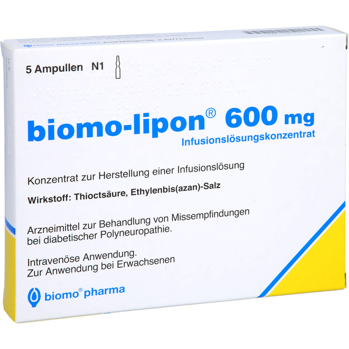 Biomo-Lipon 600 mg Infusionslösungskonzentrat bei diabetischer Polyneuropathie, 5 pcs. Ampoules