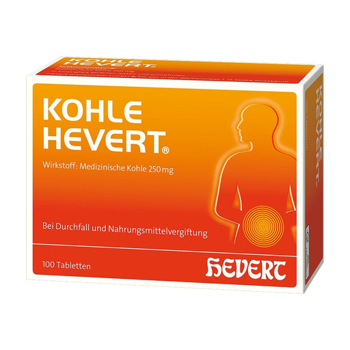 Kohle Hevert bei Durchfall sowie bei Vergiftungen durch Lebensmittel, Schwermetalle und Medikamente, 100 St. Tabletten