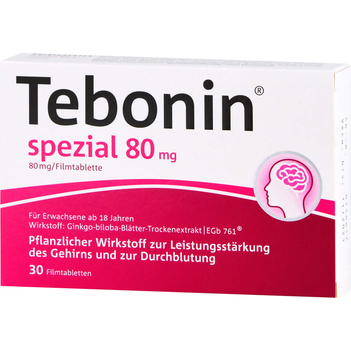 Tebonin spezial 80 mg Filmtabletten zur Leistungsstärkung des Gehirns und zur Durchblutung, 30 pcs. Tablets