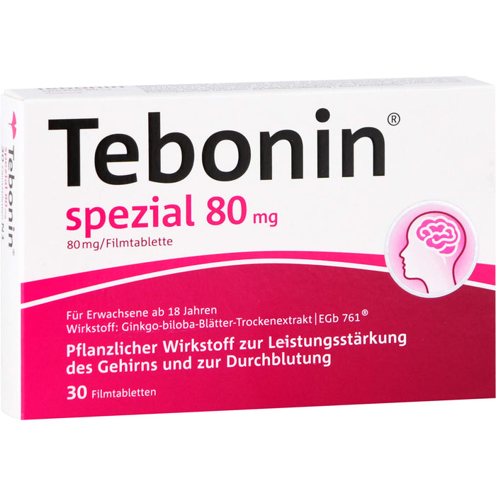 Tebonin spezial 80 mg Filmtabletten zur Leistungsstärkung des Gehirns und zur Durchblutung, 30 pc Tablettes