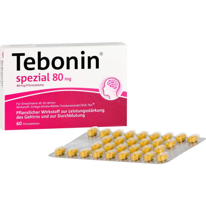 Tebonin spezial 80 mg Filmtabletten zur Leistungsstärkung des Gehirns und zur Durchblutung, 60 pcs. Tablets