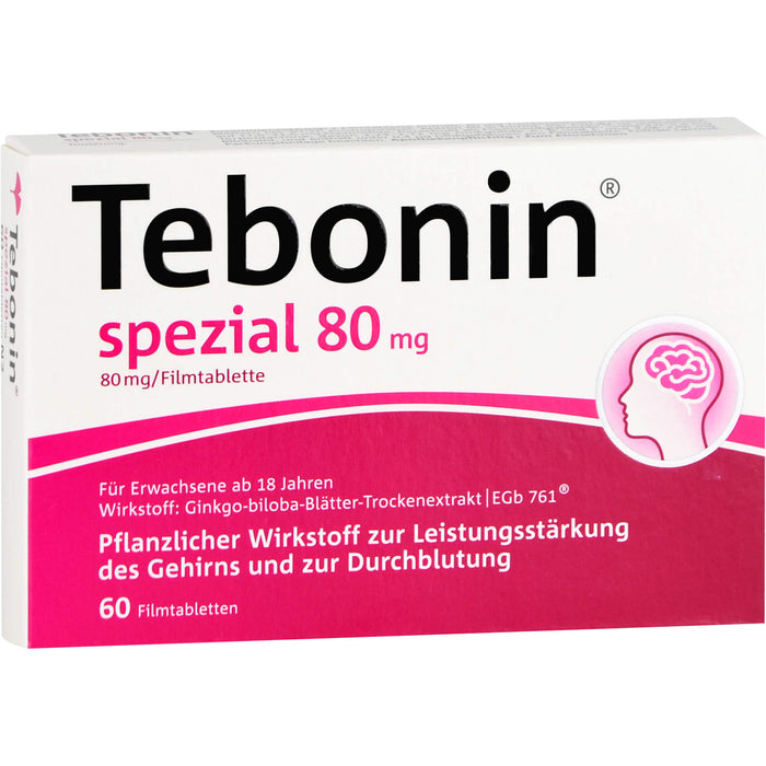 Tebonin spezial 80 mg Filmtabletten zur Leistungsstärkung des Gehirns und zur Durchblutung, 60 pcs. Tablets