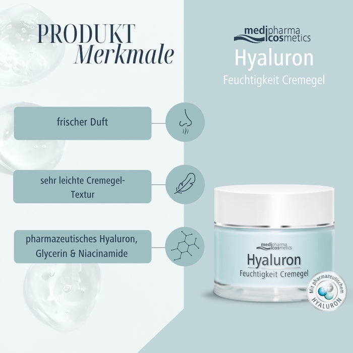 Medipharma Cosmetics Hyaluron 48h Feuchtigkeit Cremegel feuchtigkeitsspendend und mattierend, 50 ml Gel