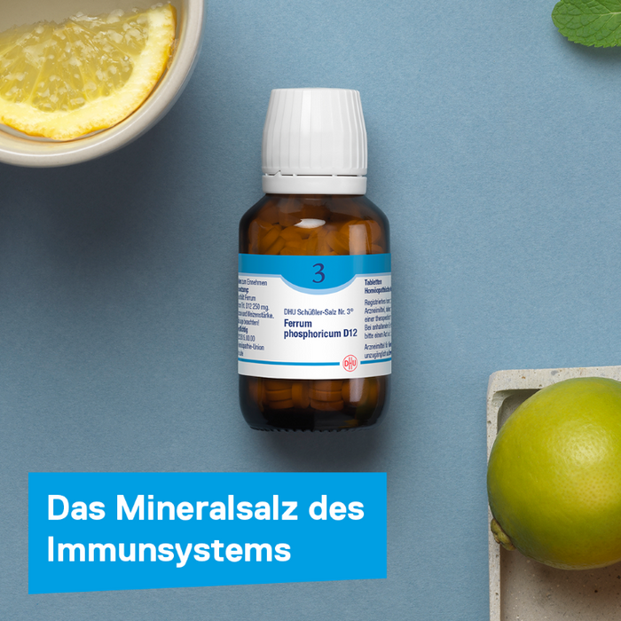 DHU Schüßler-Salz Nr. 3 Ferrum phosphoricum D12 – Das Mineralsalz des Immunsystems – das Original – umweltfreundlich im Arzneiglas, 200 pcs. Tablets