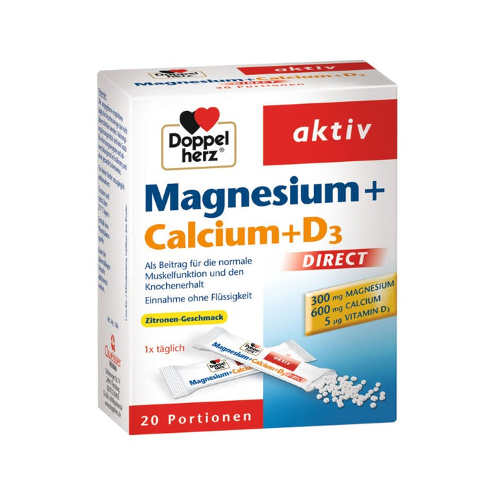 Doppelherz aktiv Magnesium + Calcium + D3 Direktgranulat mit Zitronengeschmack, 20 pcs. Sachets