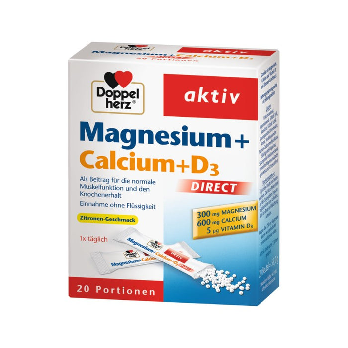Doppelherz aktiv Magnesium + Calcium + D3 Direktgranulat mit Zitronengeschmack, 20 pcs. Sachets