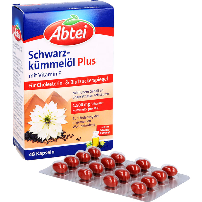 Abtei Schwarzkümmelöl Plus Kapseln für den Cholesterinspiegel, 48 pcs. Capsules