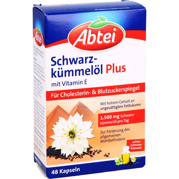 Abtei Schwarzkümmelöl Plus Kapseln für den Cholesterinspiegel, 48 pcs. Capsules