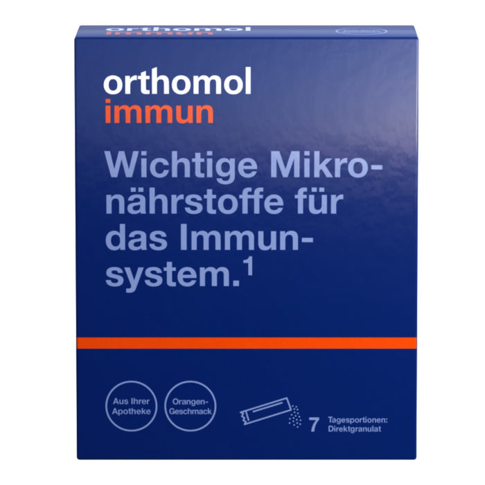 Orthomol Immun - Mikronährstoffe zur Unterstützung des Immunsystems - mit Vitamin C, Vitamin D und Zink - Orangen-Geschmack - Direktgranulat, 7 St. Tagesportionen