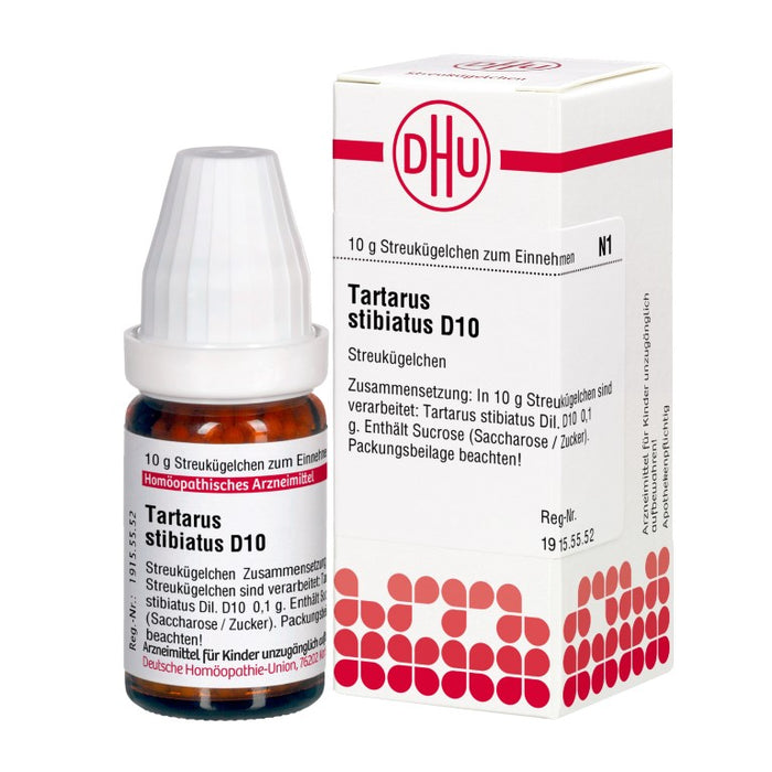 Tartarus stibiatus D10 DHU Globuli, 10 g Globules