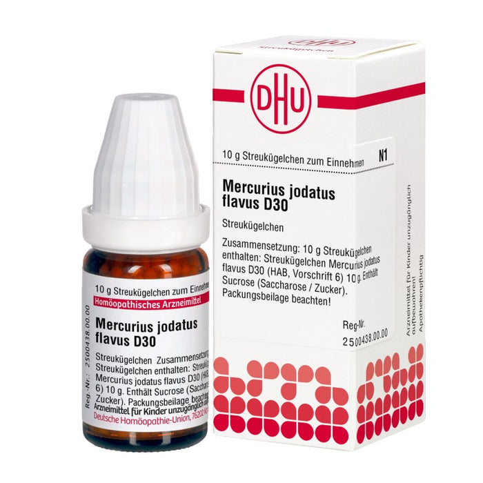 Mercurius jodatus flavus D30 DHU Globuli, 10 g Globules