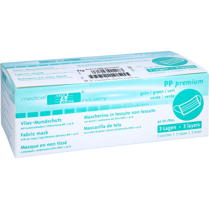 HYGOSTAR Mundschutz grün mit Gummibändern, 3-lagig, 50 St. Mundschutz