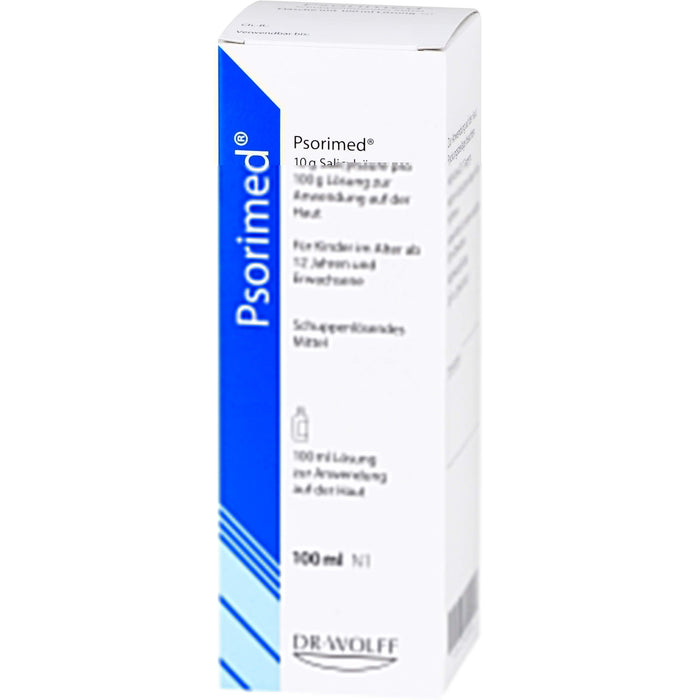 Psorimed , 10 g Salicylsäure pro 100 g Lösung zur Anwendung auf der Haut (10 % Salicylsäure), 100 ml Lösung