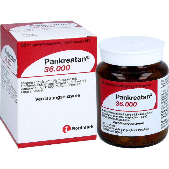 Pankreatan 36.000 Hartkapseln Verdauungsenzyme mit Pankreas-Pulver vom Schwein, 50 St. Kapseln