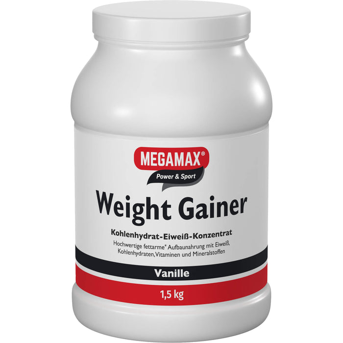 MEGAMAX Power & Sport Weight Gainer Pulver Vanille-Geschmack, 1500 g Pulver
