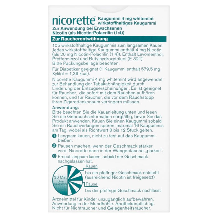 Nicorette Kaugummi 4 mg whitemint, 105 pc Gomme à mâcher