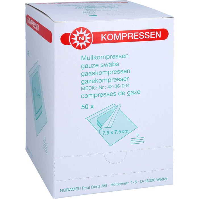MULLKOMPRESSEN 7,5X7,5CM 8F STERIL, 50X2 St KOM