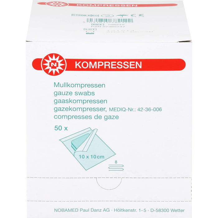 MULLKOMPRESSEN 10x10CM 8F STERIL, 50X2 St KOM