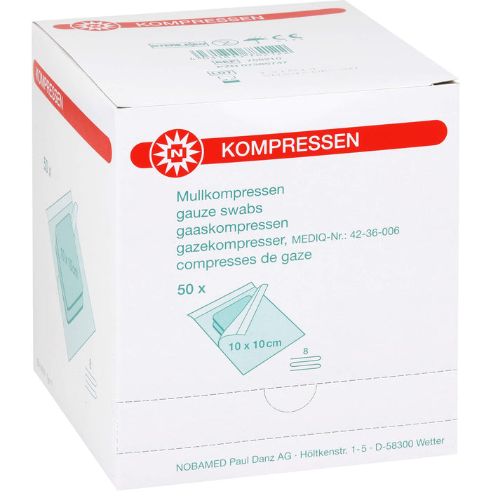MULLKOMPRESSEN 10x10CM 8F STERIL, 50X2 St KOM