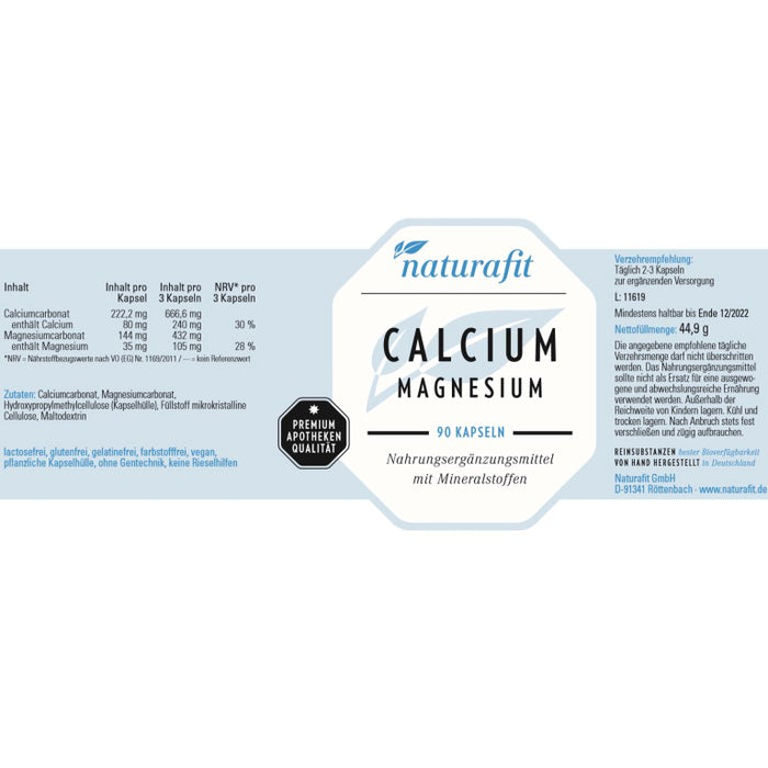 naturafit Calcium Magnesium Kapseln, 90 pc Capsules