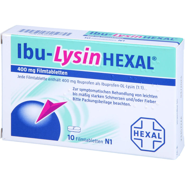 Ibu-Lysin Hexal 400 mg Filmtabletten bei Schmerzen und Fieber, 10 pcs. Tablets
