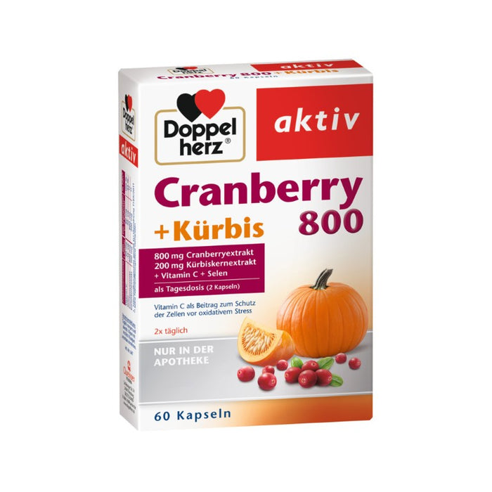 Doppelherz aktiv Cranberry + Kürbis 800 Kapseln zum Schutz der Zellen vor oxidativem Schutz, 60 pc Capsules