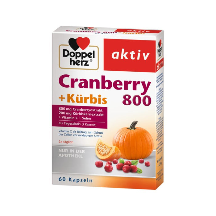 Doppelherz aktiv Cranberry + Kürbis 800 Kapseln zum Schutz der Zellen vor oxidativem Schutz, 60 pc Capsules