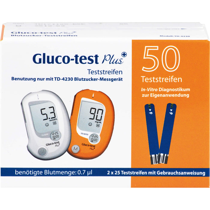 Gluco-test Plus Blutzuckerteststreifen für Blutzuckermessgerät TD-4230, 50 pcs. Test strips