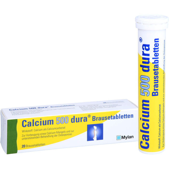 Calcium 500 dura Brausetabletten zur Vorbeugung eines Calciummangels und zur unterstützenden Behandlung von Osteoporose, 20 pcs. Tablets