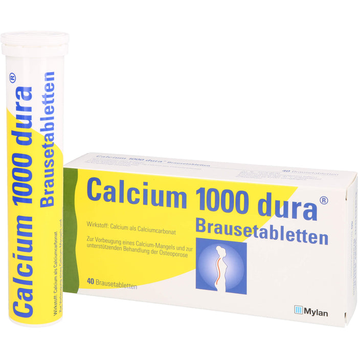 Calcium 1000 dura Brausetabletten zur Vorbeugung von Calcium-Mangel und zur unterstützenden Behandlung bei Osteoporose, 40 St. Tabletten