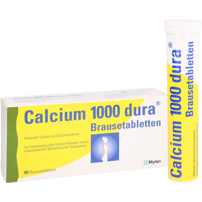 Calcium 1000 dura Brausetabletten zur Vorbeugung von Calcium-Mangel und zur unterstützenden Behandlung bei Osteoporose, 40 St. Tabletten