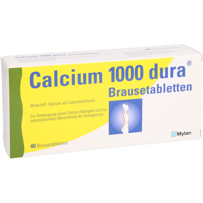 Calcium 1000 dura Brausetabletten zur Vorbeugung von Calcium-Mangel und zur unterstützenden Behandlung bei Osteoporose, 40 pc Tablettes