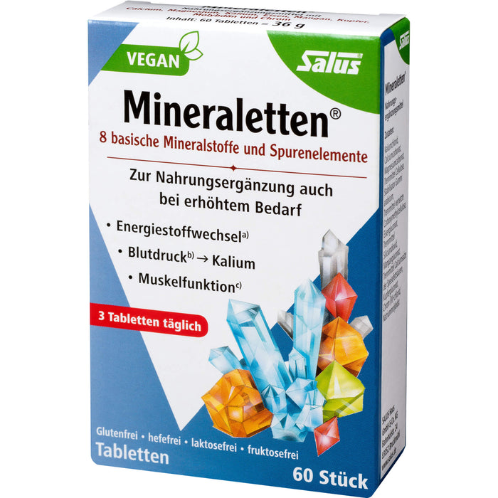 Salus Mineraletten Tabletten mit Mineralstoffen und Spurenelementen für  den Energiestoffwechsel, Blutdruck und Muskelfunktion, 60 pc Tablettes