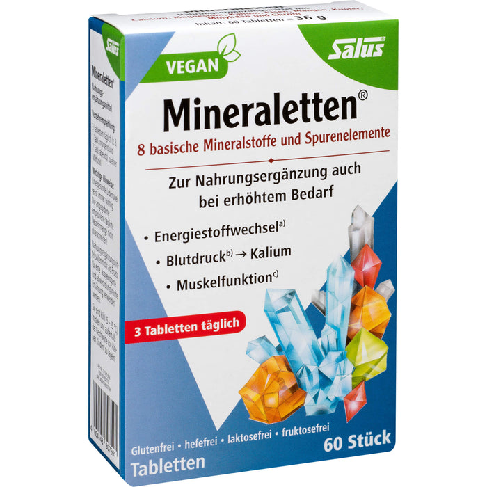 Salus Mineraletten Tabletten mit Mineralstoffen und Spurenelementen für  den Energiestoffwechsel, Blutdruck und Muskelfunktion, 60 pc Tablettes