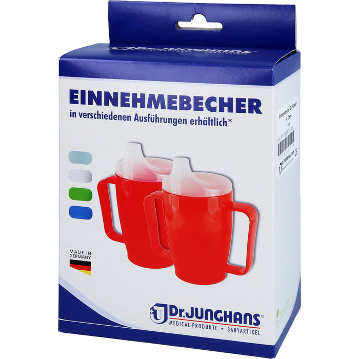 Dr. Junghans Einnehmebecher 250 ml mit Griff weiß 2 Deckel 4 und 12 mm, 1 pc Gobelet