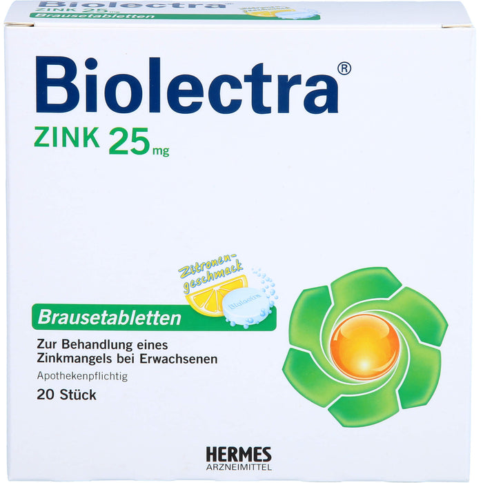 Biolectra Zink 25 mg Zitrone Brausetabletten zur Behandlung eines Zinkmangels, 20 St. Tabletten