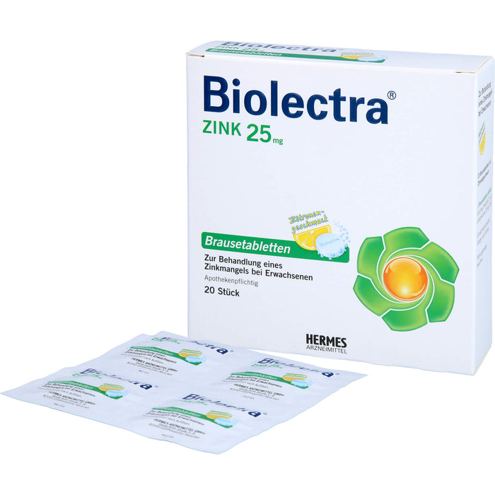 Biolectra Zink 25 mg Zitrone Brausetabletten zur Behandlung eines Zinkmangels, 20 pc Tablettes