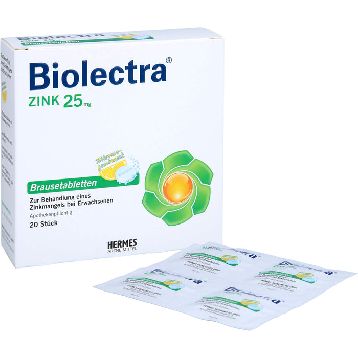 Biolectra Zink 25 mg Zitrone Brausetabletten zur Behandlung eines Zinkmangels, 20 pc Tablettes