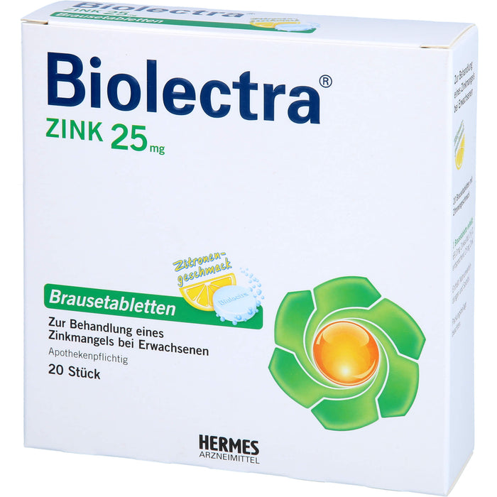 Biolectra Zink 25 mg Zitrone Brausetabletten zur Behandlung eines Zinkmangels, 20 pc Tablettes