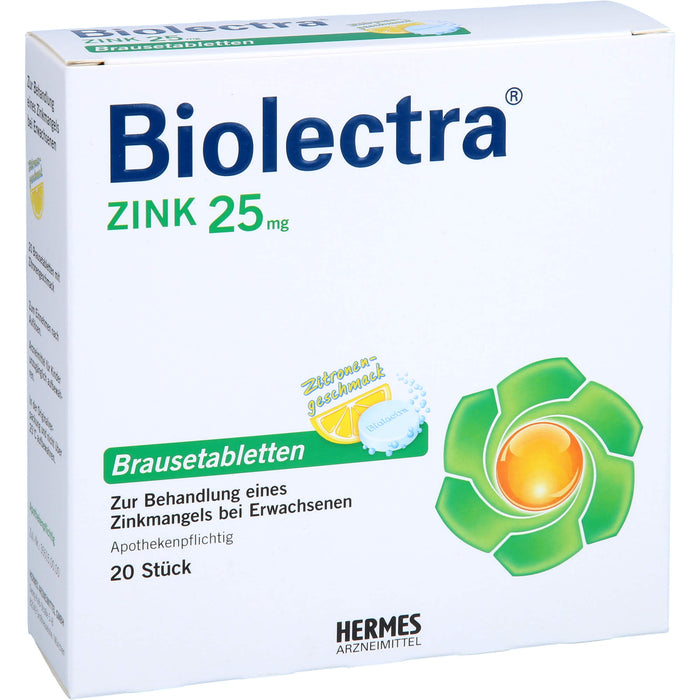 Biolectra Zink 25 mg Zitrone Brausetabletten zur Behandlung eines Zinkmangels, 20 pc Tablettes