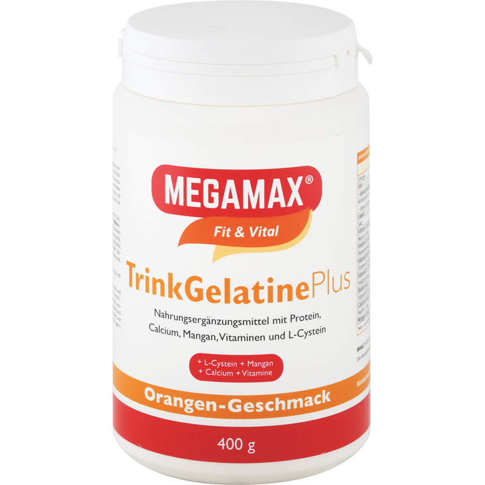 MEGAMAX Fit & Vital Trink Gelatine Plus Pulver Orangen-Geschmack, 400 g Pulver