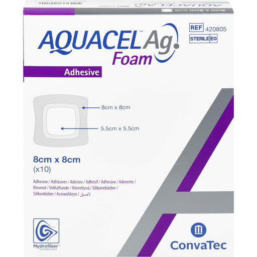 Aquacel Ag Foam adhäsiv 8 x 8 cm Verband, 10 St. Verband