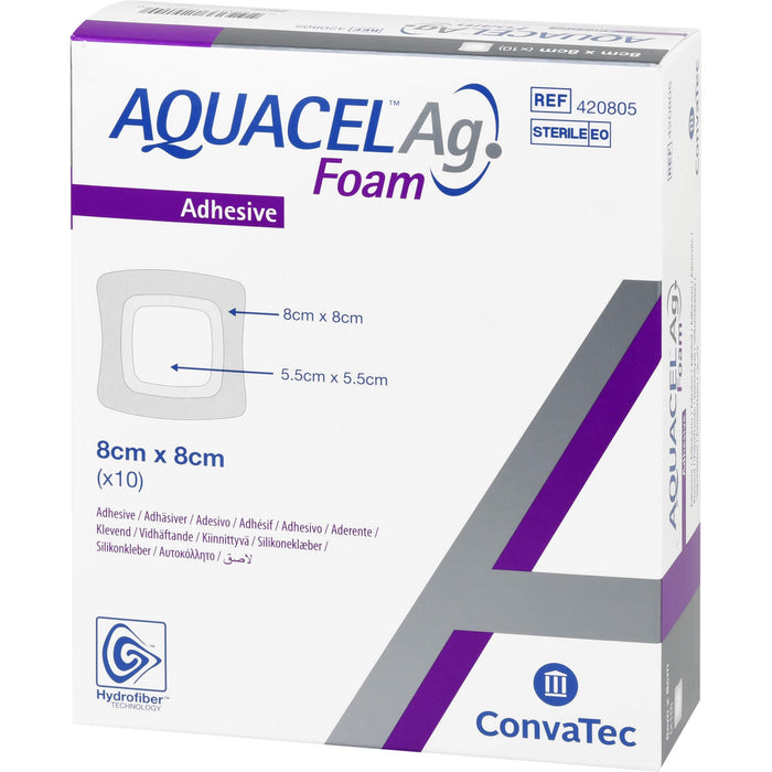 Aquacel Ag Foam adhäsiv 8 x 8 cm Verband, 10 pcs. dressing