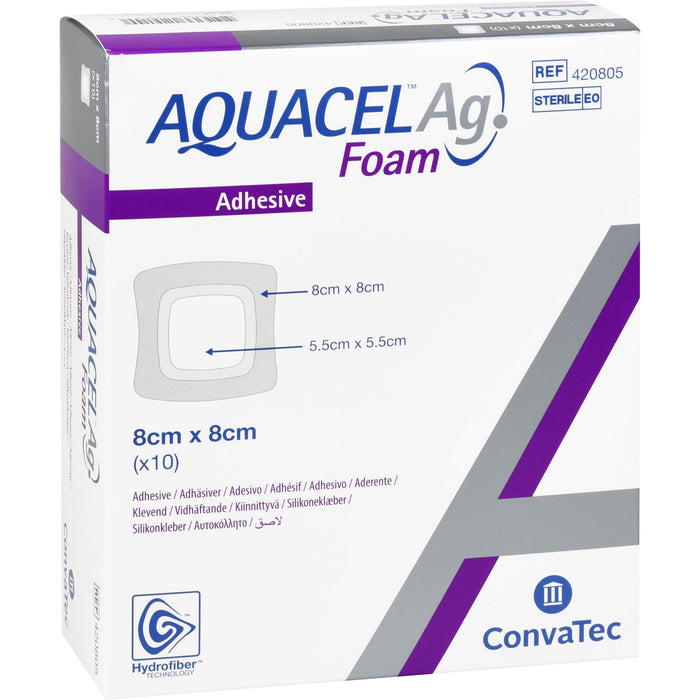 Aquacel Ag Foam adhäsiv 8 x 8 cm Verband, 10 pc pansement
